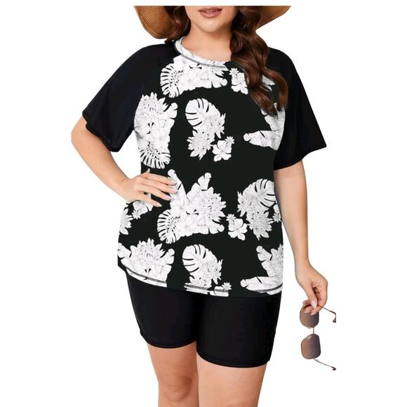 ZOMVA Plus Size 3XL Women's 2 Piece Rash Guard Swimsuit Modest Short Sleeves - Picture 1 of 6